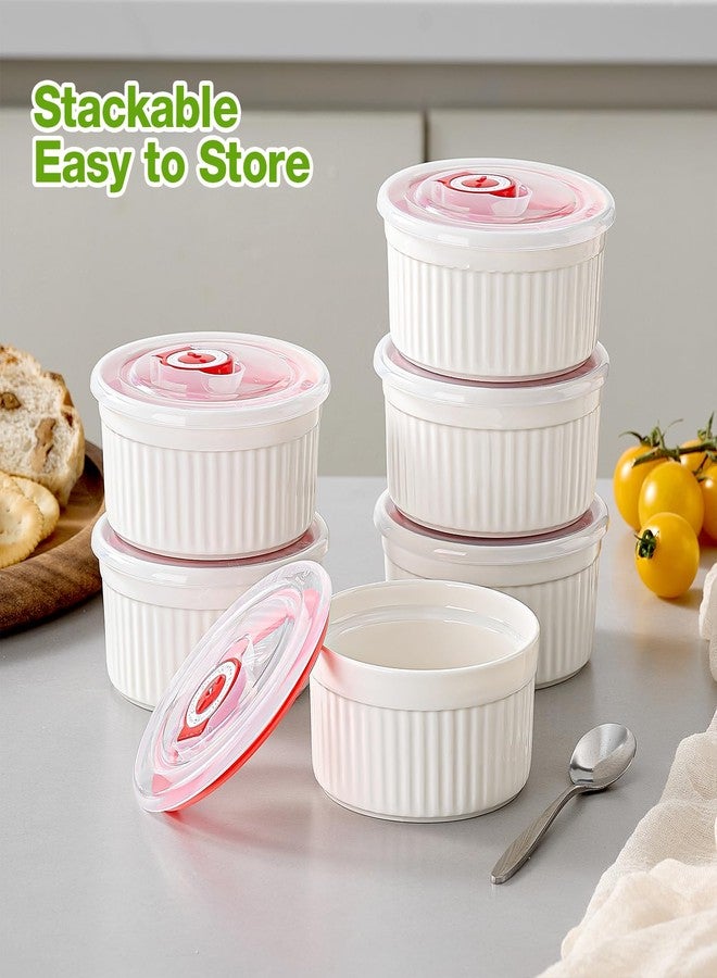 Mfacoy Ramekins with Lids Set of 6, 8 oz Porcelain Creme Brulee Souffle Ramekins with Covers, White Pudding Custard Cups Ramiken for Baking, Small Bowls for Sauces Dessert, Dishwasher and Oven Safe - Image 5