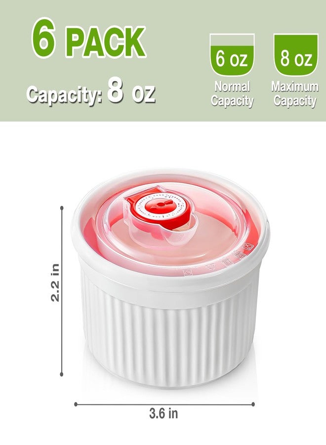 Mfacoy Ramekins with Lids Set of 6, 8 oz Porcelain Creme Brulee Souffle Ramekins with Covers, White Pudding Custard Cups Ramiken for Baking, Small Bowls for Sauces Dessert, Dishwasher and Oven Safe - Image 2