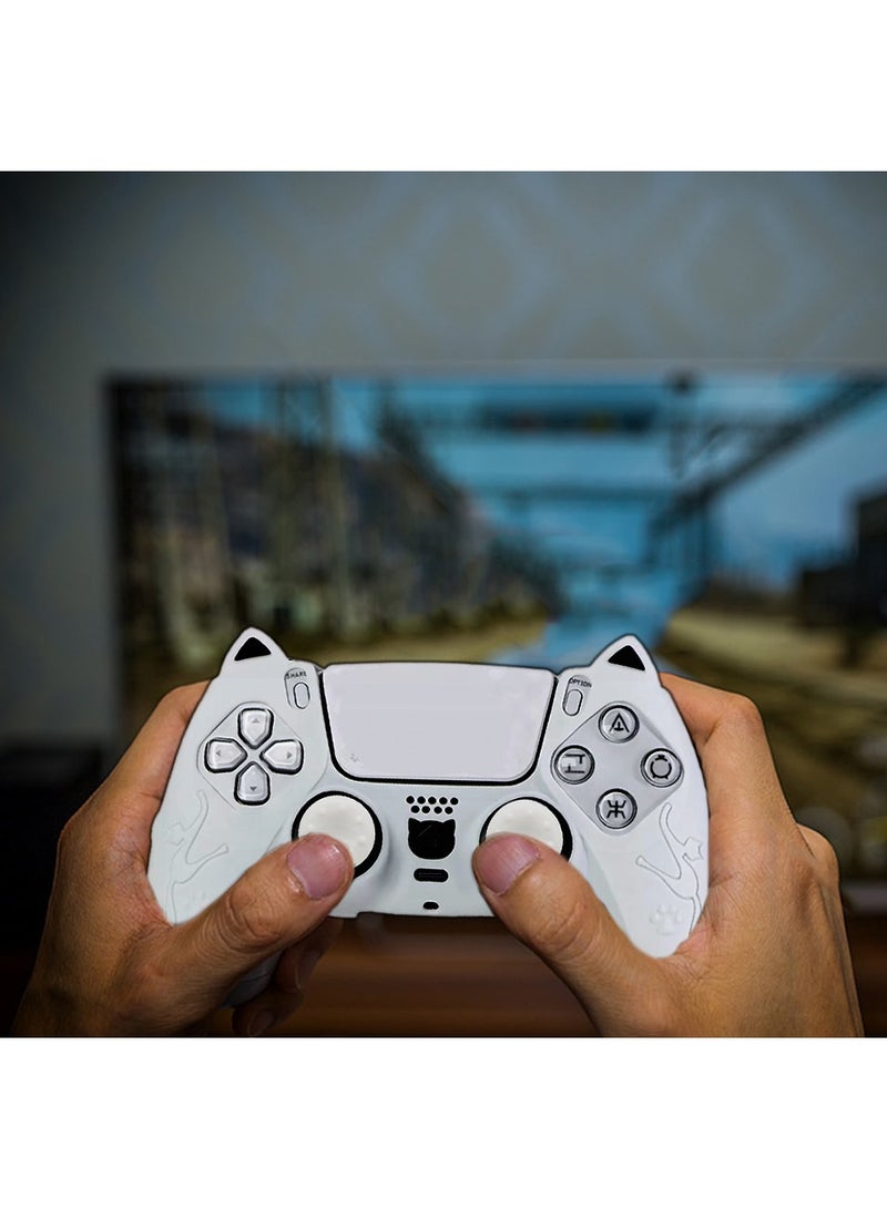 PS5 Controller Non-slip Protective Case, With 2Pcs Thumb Grip Caps, Unique Pattern Design, White  - Image 3
