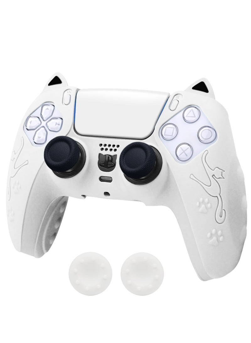 PS5 Controller Non-slip Protective Case, With 2Pcs Thumb Grip Caps, Unique Pattern Design, White  - Image 1