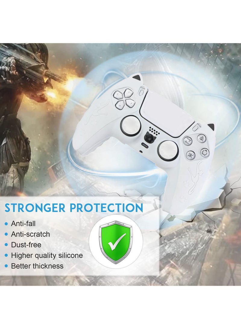 PS5 Controller Non-slip Protective Case, With 2Pcs Thumb Grip Caps, Unique Pattern Design, White  - Image 2