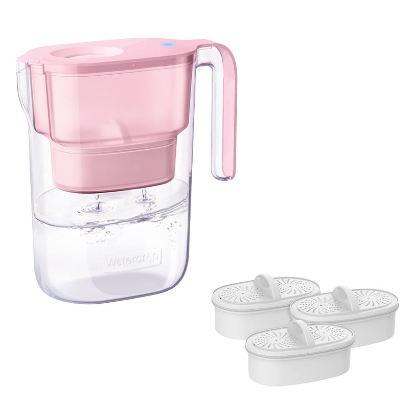 Waterdrop Water Filter Pitcher with 4 Filters, 5X Times Lifetime, Lasts 800 Gallon, for Fridge and Kitchen, Reduces PFOA/PFOS, Chlorine, 7-Cup Capacity, Elfin, Pink - Image 1
