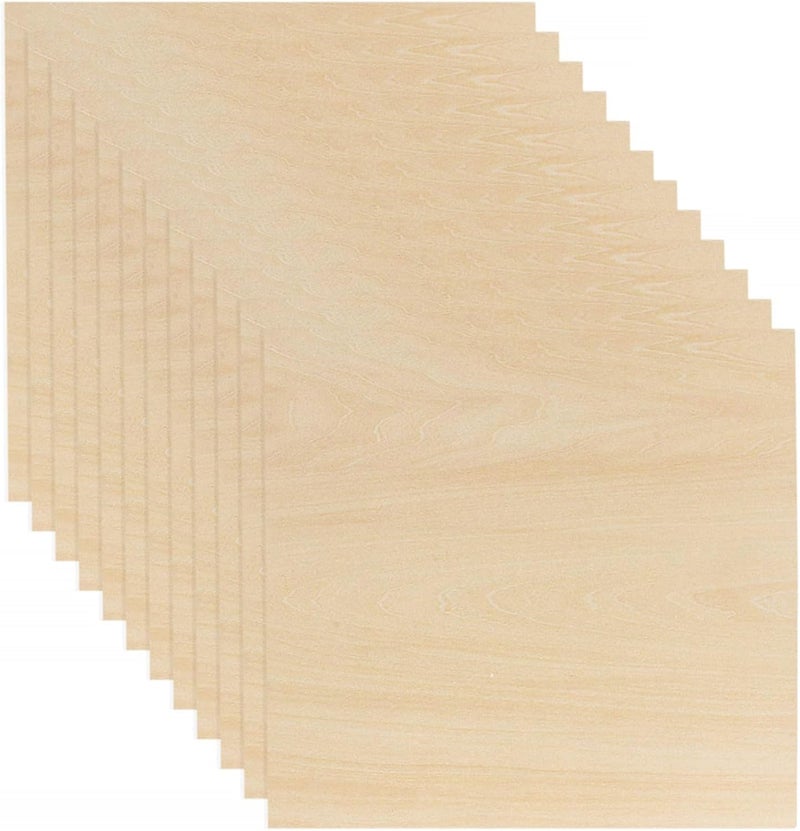 MIVIDE 12 Pack Basswood Sheets 1/8 x 12 x 12 Inch Plywood Board, Thin Natural Unfinished Wood for Crafts, Hobby, Model Making, Wood Burning and Laser Projects - Image 1