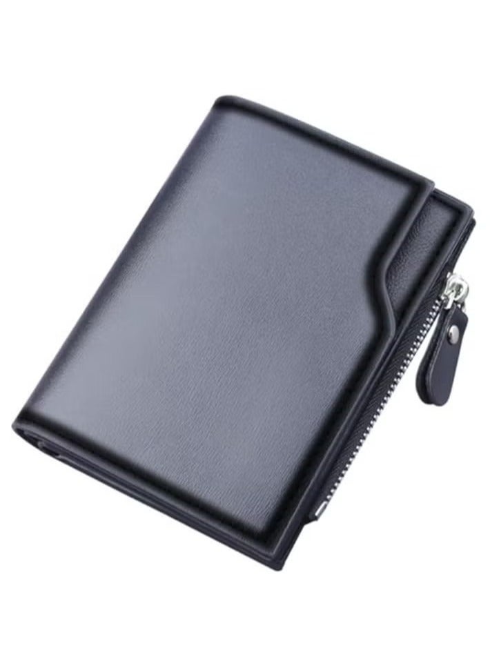 محفظة جلدية قصيرة للرجال، متعددة الاستخدامات، تحتوي على 13 جيبًا لبطاقات الائتمان، مع جيب بسحاب للعملات المعدنية ونافذة لبطاقة الهوية، محفظة عملات معدنية بسيطة - Image 1