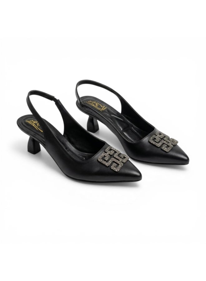 لايف ستيلاش  أحذية بكعب متوسط من الجلد سهلة الارتداء F-622 - أسود - Image 1