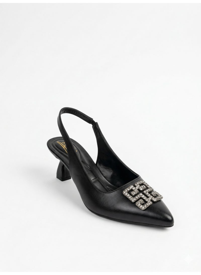 لايف ستيلاش  أحذية بكعب متوسط من الجلد سهلة الارتداء F-622 - أسود - Image 2