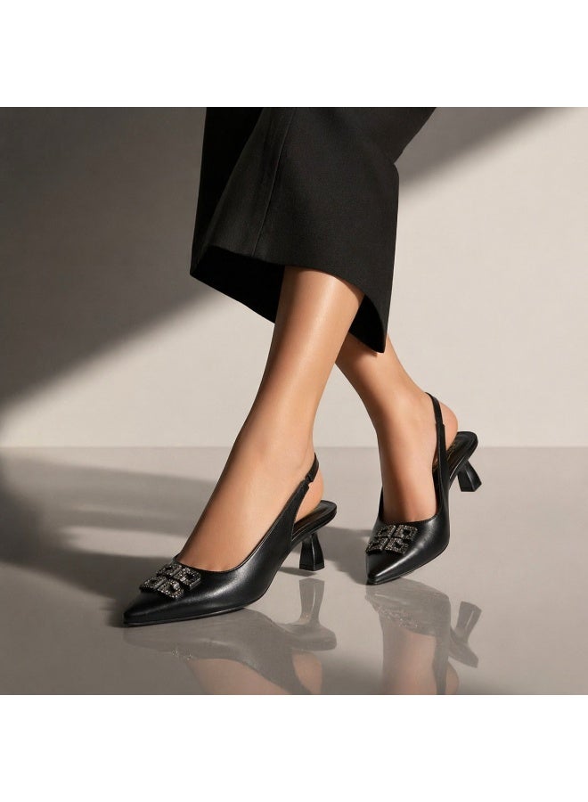 لايف ستيلاش  أحذية بكعب متوسط من الجلد سهلة الارتداء F-622 - أسود - Image 4