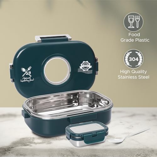 JAYPEE Submarine Lunch Box Inner Stainless Steel Insulated Lunch Box for School Kids & Office with Spoon Airtight Leak-Proof,Tiffin Box for Kids, 650 ml, Green - Image 3