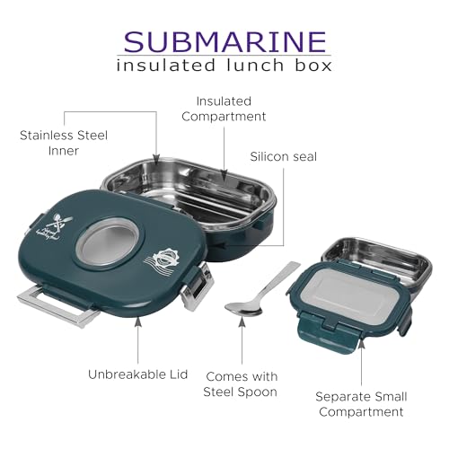 JAYPEE Submarine Lunch Box Inner Stainless Steel Insulated Lunch Box for School Kids & Office with Spoon Airtight Leak-Proof,Tiffin Box for Kids, 650 ml, Green - Image 5