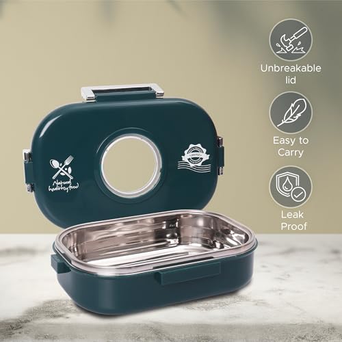 JAYPEE Submarine Lunch Box Inner Stainless Steel Insulated Lunch Box for School Kids & Office with Spoon Airtight Leak-Proof,Tiffin Box for Kids, 650 ml, Green - Image 4
