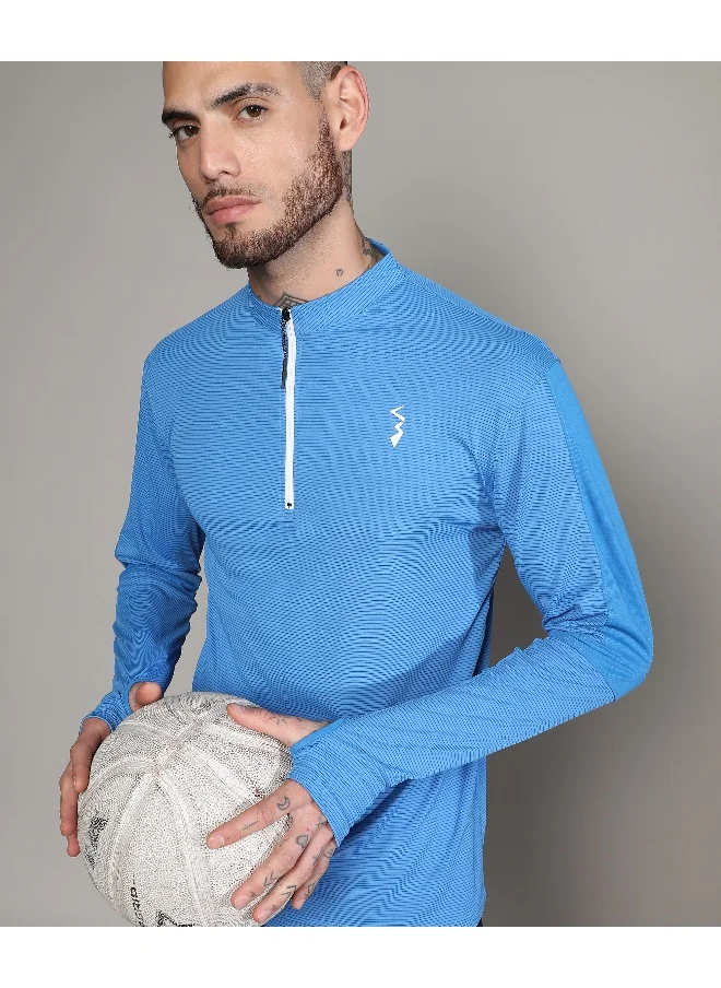 Campus Sutra Men's Solid Light Blue Activewear T-Shirt