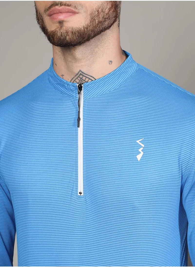 Campus Sutra Men's Solid Light Blue Activewear T-Shirt