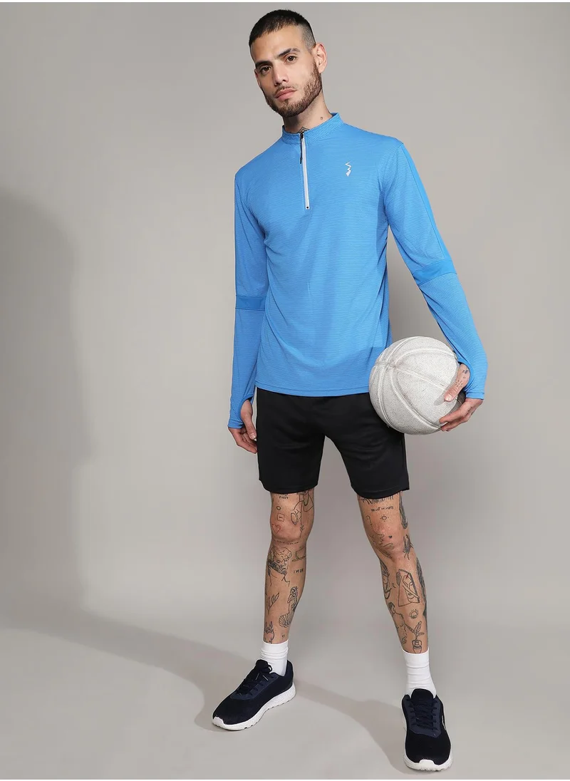 Campus Sutra Men's Solid Light Blue Activewear T-Shirt