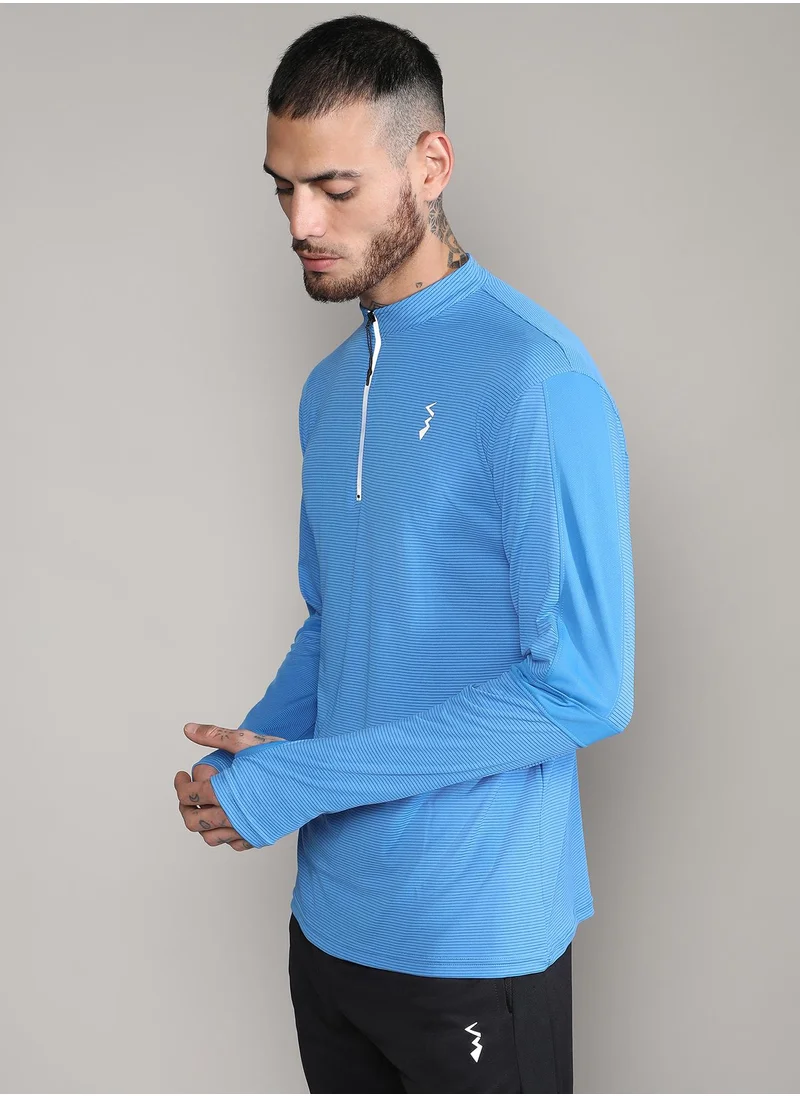 Campus Sutra Men's Solid Light Blue Activewear T-Shirt