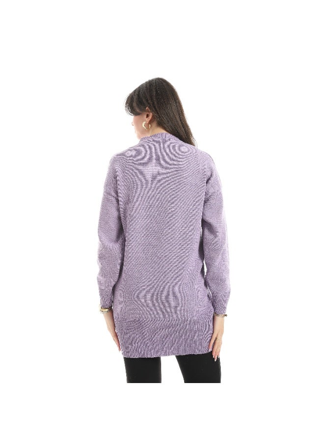 سيزار بلوفر صوف حريمي برقبة دائرية ومزود بتطريز علي الصدر - Image 3