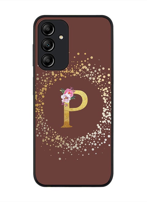 Rugged Black edge case for Samsung Galaxy A15 / A15 5G Case Cover- Custom Monogram Initial Letter Floral Pattern Alphabet-P  (Brown )