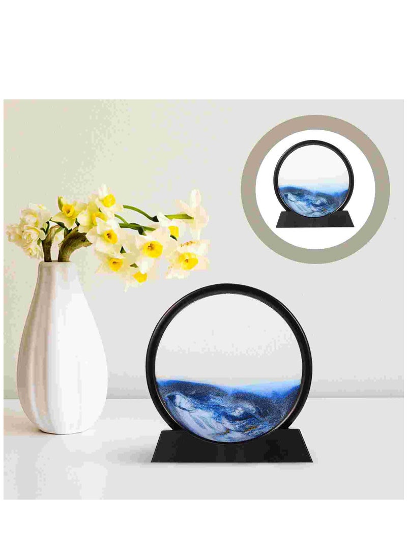 Moving Sand Art Picture Round Glass 3D Deep Sea Sandscape In Motion Display Flowing Sand Frame Sand Painting-Blue (7 Inch) - Image 3