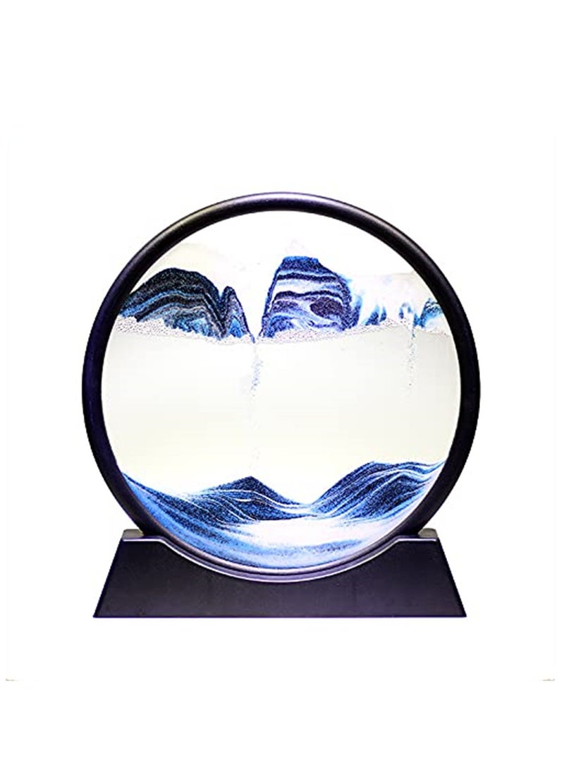 Moving Sand Art Picture Round Glass 3D Deep Sea Sandscape In Motion Display Flowing Sand Frame Sand Painting-Blue (7 Inch) - Image 5