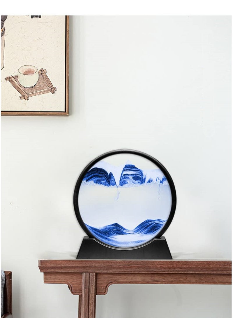 Moving Sand Art Picture Round Glass 3D Deep Sea Sandscape In Motion Display Flowing Sand Frame Sand Painting-Blue (7 Inch) - Image 4