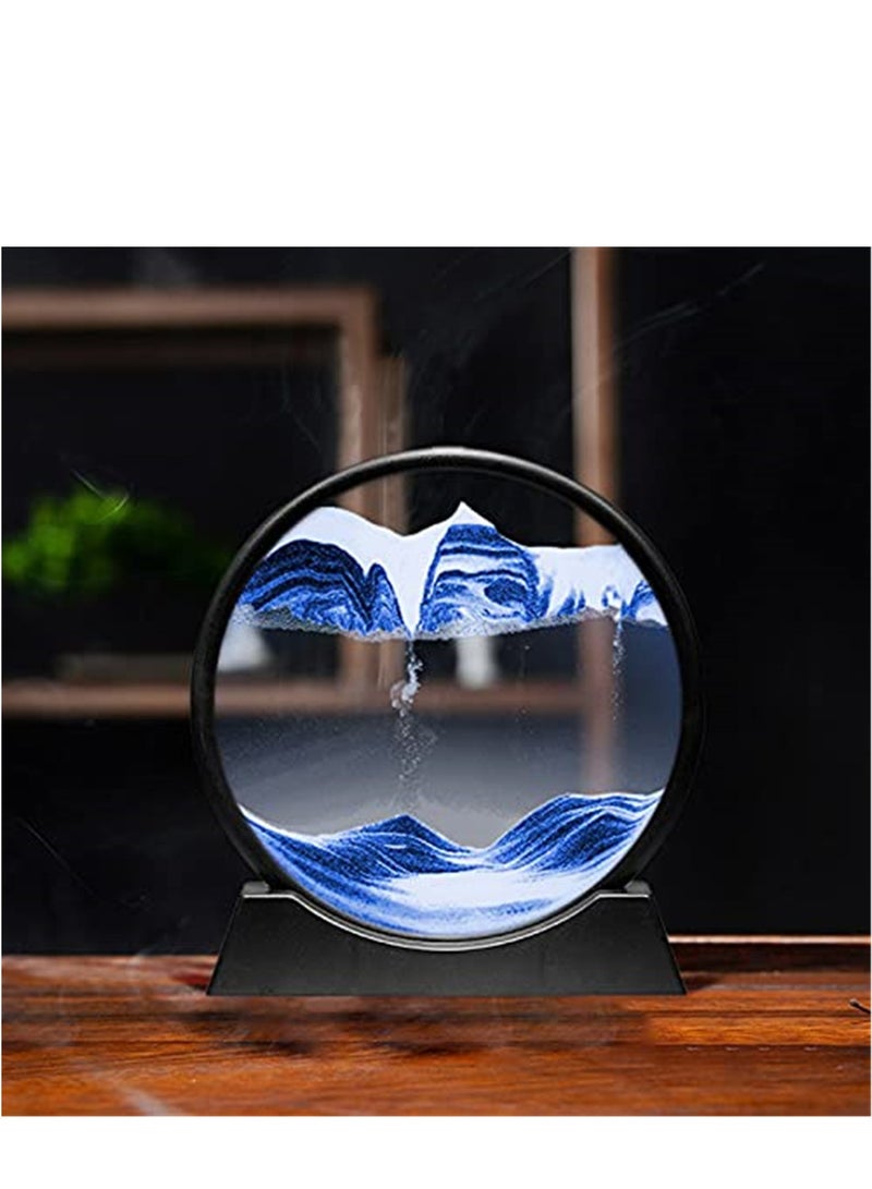 Moving Sand Art Picture Round Glass 3D Deep Sea Sandscape In Motion Display Flowing Sand Frame Sand Painting-Blue (7 Inch) - Image 2
