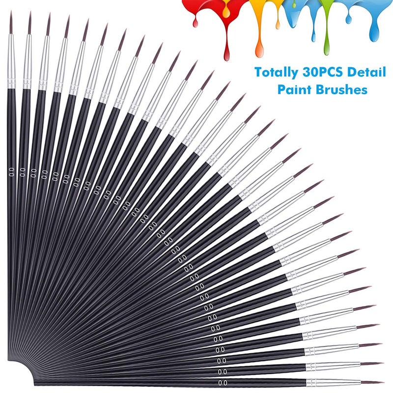 anezus Miniature Detail Paint Brushes, Anezus 30 Pcs Paintbrushes Small Watercolor Artists Paint Brushes for Acrylics Oil Model Craft Nail Detail Painting, Size 00 - Image 2