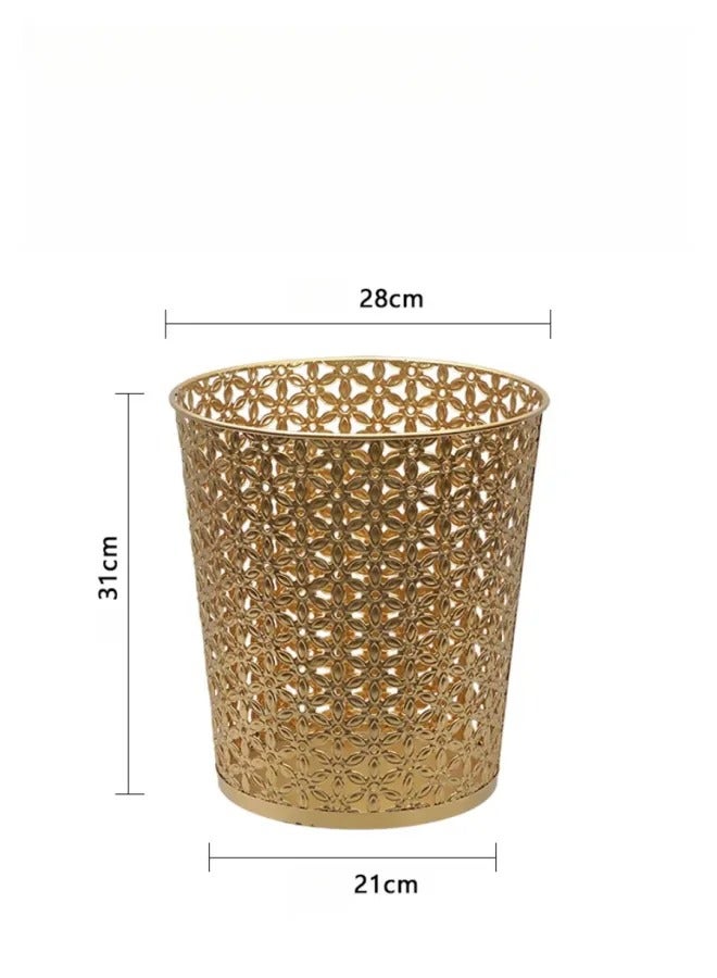 Light Luxury Hollow Metal Trash Can, Thickened Electroplated Iron Waste Bin, Open Top Decorative Waste Basket For Bedroom Office Kitchen Hotel - Image 3