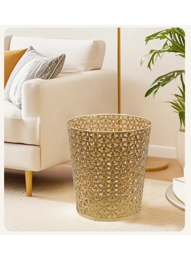 Light Luxury Hollow Metal Trash Can, Thickened Electroplated Iron Waste Bin, Open Top Decorative Waste Basket For Bedroom Office Kitchen Hotel - Image 2
