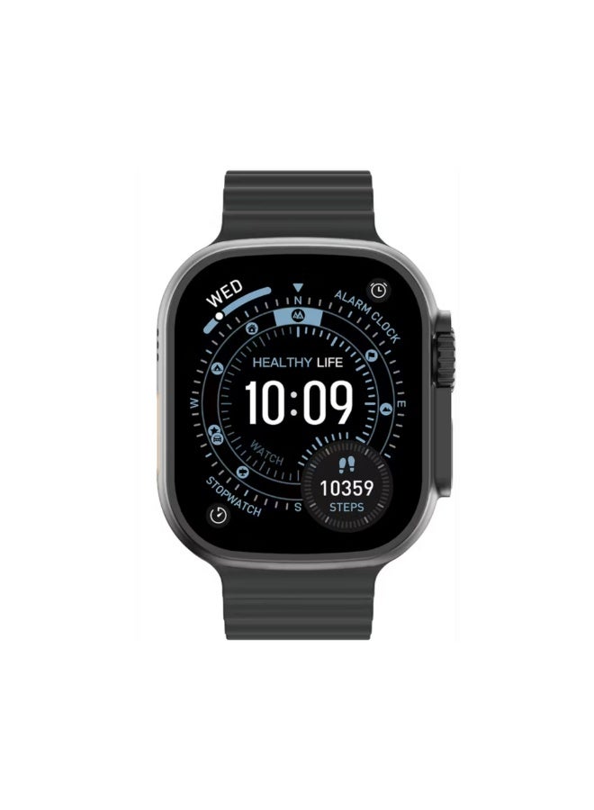GREEN LION Communicate 49mm Ultra Smartwatch, 2.04” AMOLED Display, 350mAh Battery, 2–3 Days Use, 10-Day Standby, Bluetooth 5.4, 1GB Flash, 3ATM Waterproof, Wireless Charging, Double Tap, Dynamic Island, Always-On Display, 500+ Watch Faces-Black - Image 1