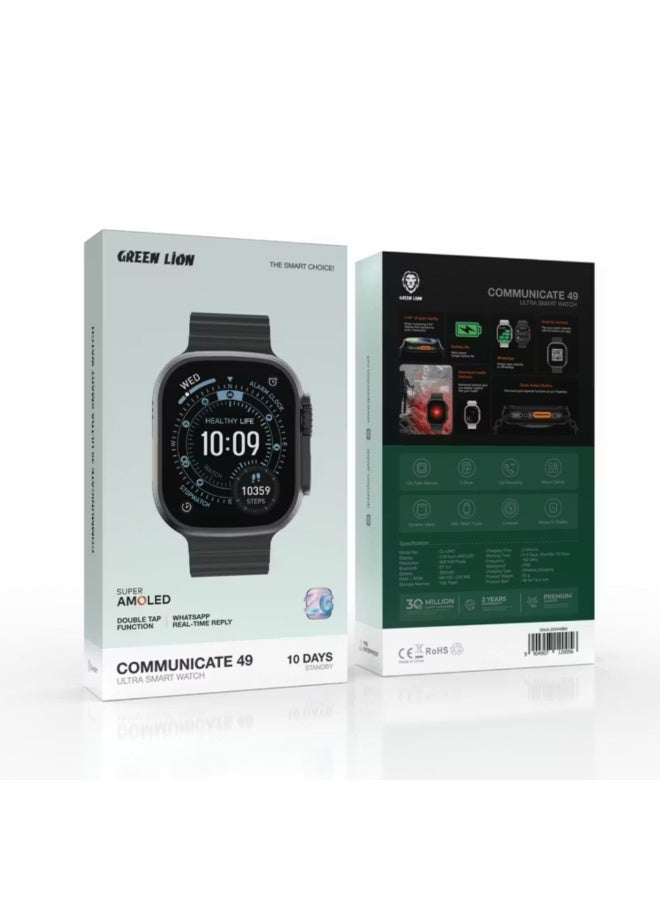 GREEN LION Communicate 49mm Ultra Smartwatch, 2.04” AMOLED Display, 350mAh Battery, 2–3 Days Use, 10-Day Standby, Bluetooth 5.4, 1GB Flash, 3ATM Waterproof, Wireless Charging, Double Tap, Dynamic Island, Always-On Display, 500+ Watch Faces-Black - Image 4