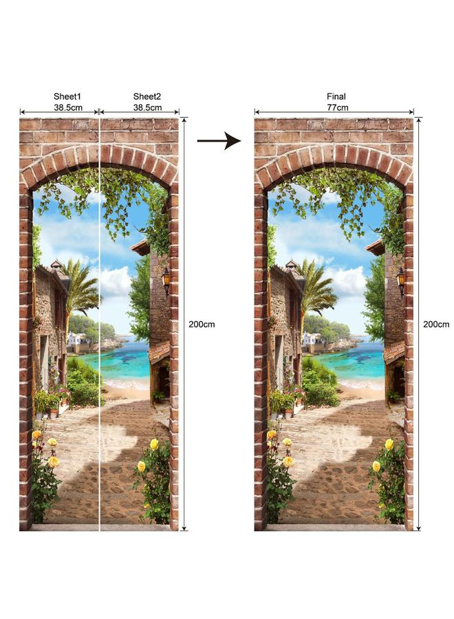 الأزرق جي دبليو متجر التجارة الخارجية 77/90 سم ديكور المناظر الطبيعية محاكاة ملصق الباب غرفة النوم تجديد باب غرفة المعيشة pvc ملصق الحائط - Image 1