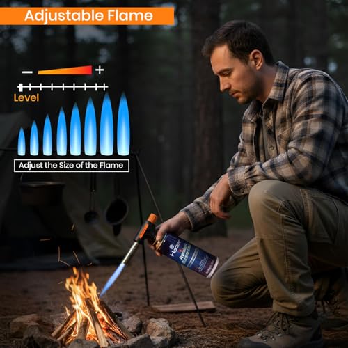 HACER Automatic Camping Blowtorch with Butane Gas Canister Welding Fire Gun Multi-Functional Handheld Soldering Torch Adjustable Flame Kitchen Lighter for Welding Resin Art Baking - Image 4