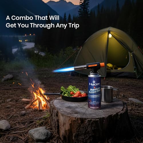 HACER Automatic Camping Blowtorch with Butane Gas Canister Welding Fire Gun Multi-Functional Handheld Soldering Torch Adjustable Flame Kitchen Lighter for Welding Resin Art Baking - Image 2