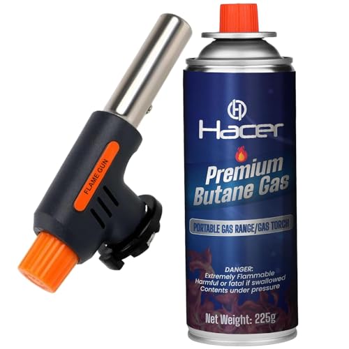 HACER Automatic Camping Blowtorch with Butane Gas Canister Welding Fire Gun Multi-Functional Handheld Soldering Torch Adjustable Flame Kitchen Lighter for Welding Resin Art Baking - Image 1