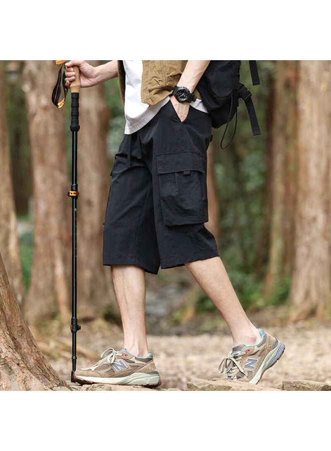 Vancamel Men's Summer Thin Ice Silk Quick-drying Seven-point Outdoor Loose Breathable Sports Shorts Black 2XL - Image 3
