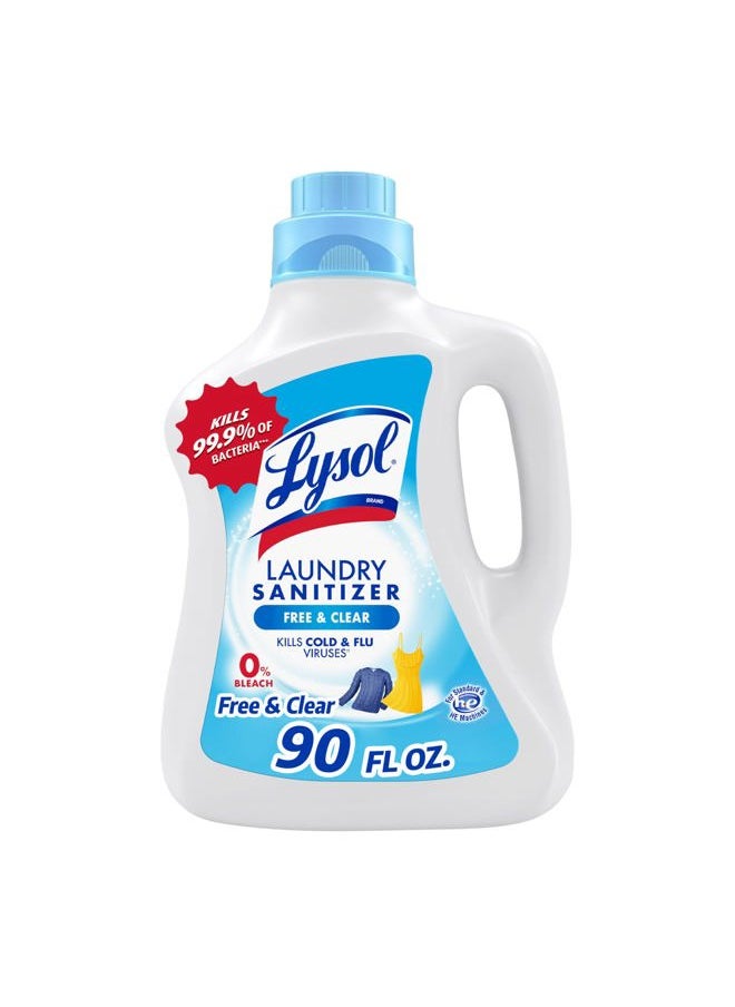 Lysol Laundry Sanitizer Additive, Free & Clear, Free from Fragrance and Dyes, 0% Bleach Laundry Sanitizer, Bacteria-causing Laundry Odor Eliminator, Unscented, 90 Fl Oz (Pack of 1) - Package May Vary  - Image 1