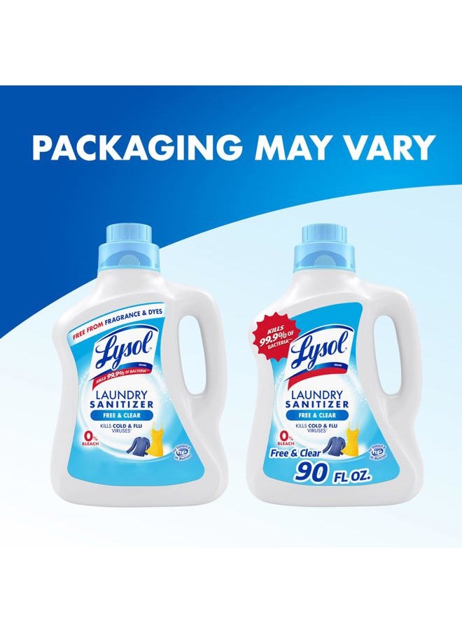 Lysol Laundry Sanitizer Additive, Free & Clear, Free from Fragrance and Dyes, 0% Bleach Laundry Sanitizer, Bacteria-causing Laundry Odor Eliminator, Unscented, 90 Fl Oz (Pack of 1) - Package May Vary  - Image 2