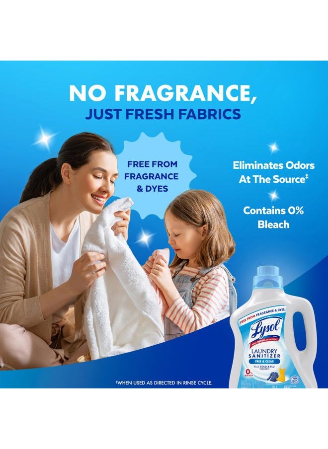 Lysol Laundry Sanitizer Additive, Free & Clear, Free from Fragrance and Dyes, 0% Bleach Laundry Sanitizer, Bacteria-causing Laundry Odor Eliminator, Unscented, 90 Fl Oz (Pack of 1) - Package May Vary  - Image 5
