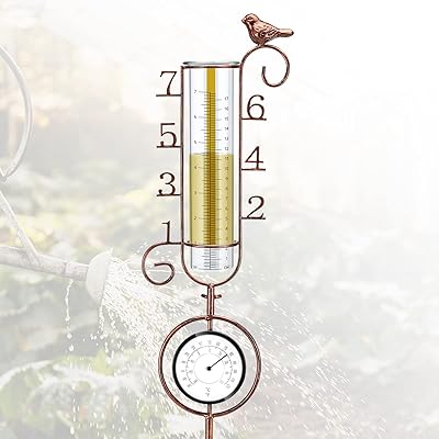 APSOONSELL APSOONSELL Rain Gauge Large Number, 32" Copper Rain Gauges Outdoor, 7" Capacity Rain Gauge with Metal Stake for Garden  - Image 1