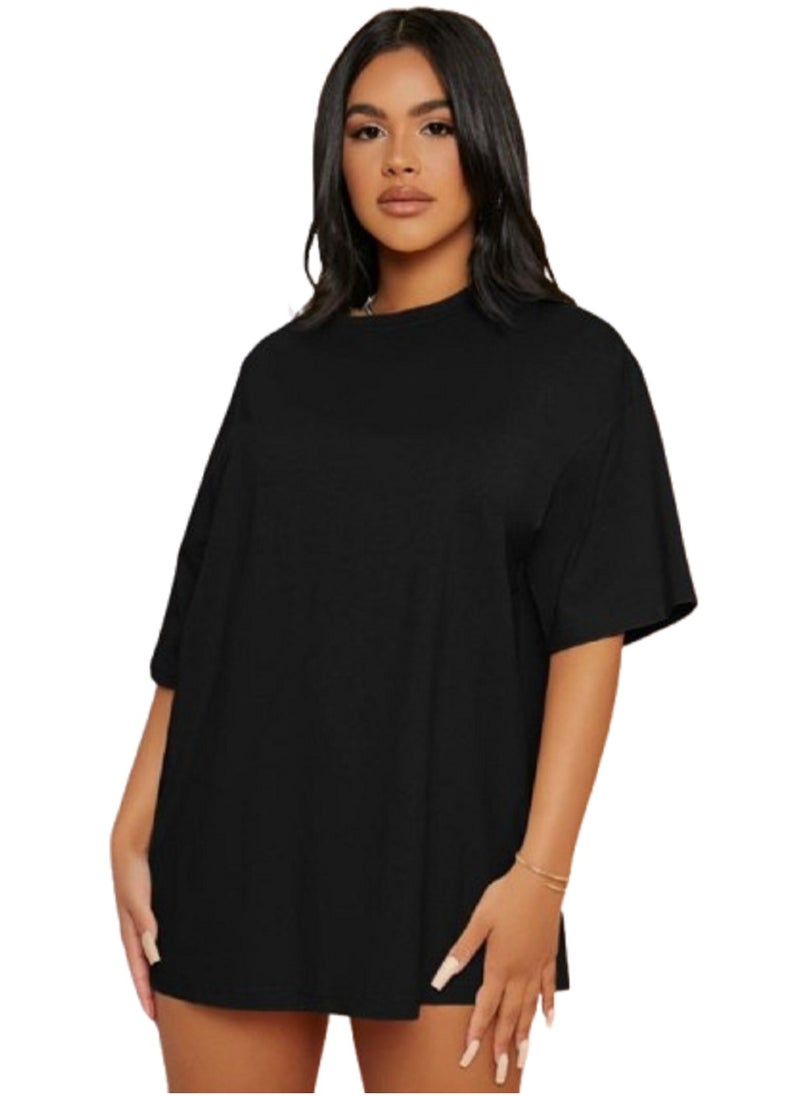 MANIKAN T-Shirt Women's Plain Long Short Sleeve with Dropped Shoulders and Round Neck  - Image 1