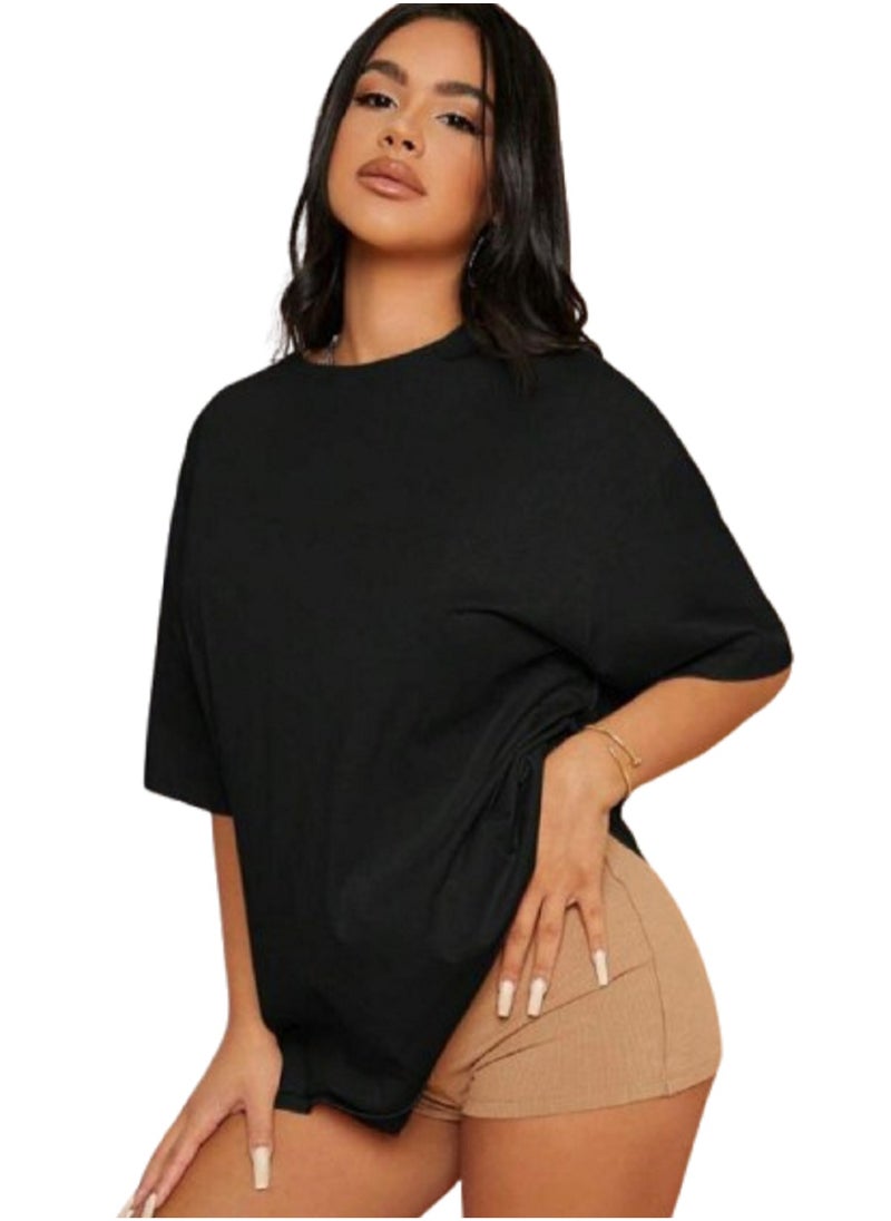 MANIKAN T-Shirt Women's Plain Long Short Sleeve with Dropped Shoulders and Round Neck  - Image 2