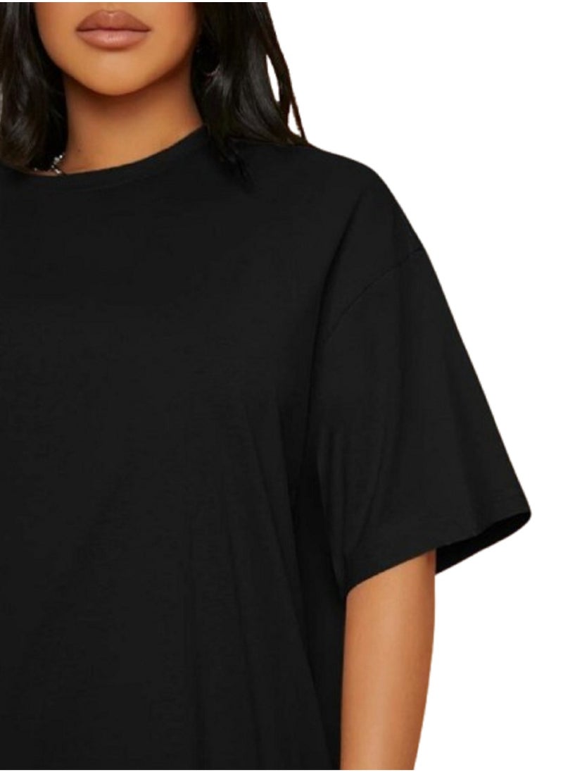 MANIKAN T-Shirt Women's Plain Long Short Sleeve with Dropped Shoulders and Round Neck  - Image 3