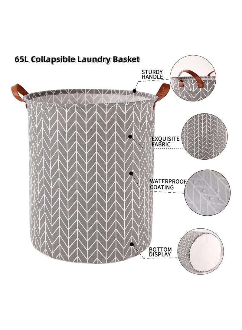 Bukela 2 Pack Waterproof Laundry Baskets, 65 L Collapsible Bag Organizer Basket, Storage Hamper for Clothes Toys Dirty Clothes Bedroom Grey - Image 5