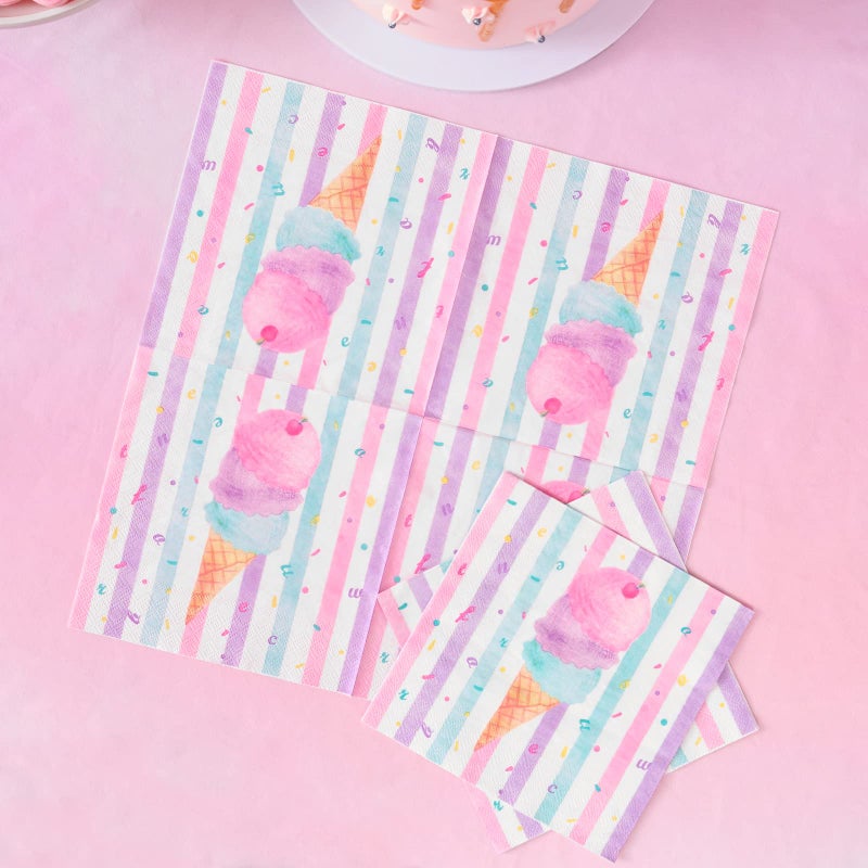 WERNNSAI Ice Cream Plates and Napkins - Ice Cream and Popsicle Theme Party Supplies for Girls Birthday Disposable Tableware Dessert Plates Luncheon Napkins Serves 16 Guests 48PCS - Image 5