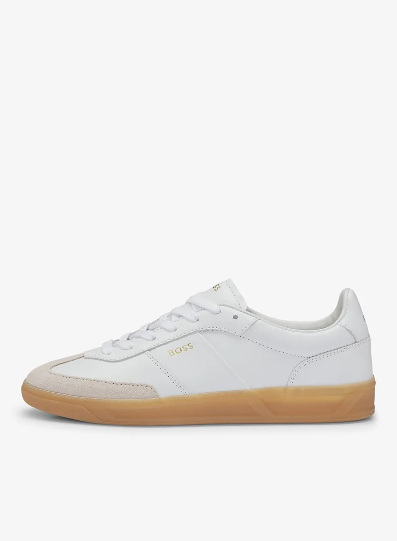 BOSS Leather lace-up trainers with suede trims