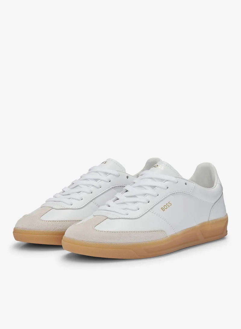 BOSS Leather lace-up trainers with suede trims