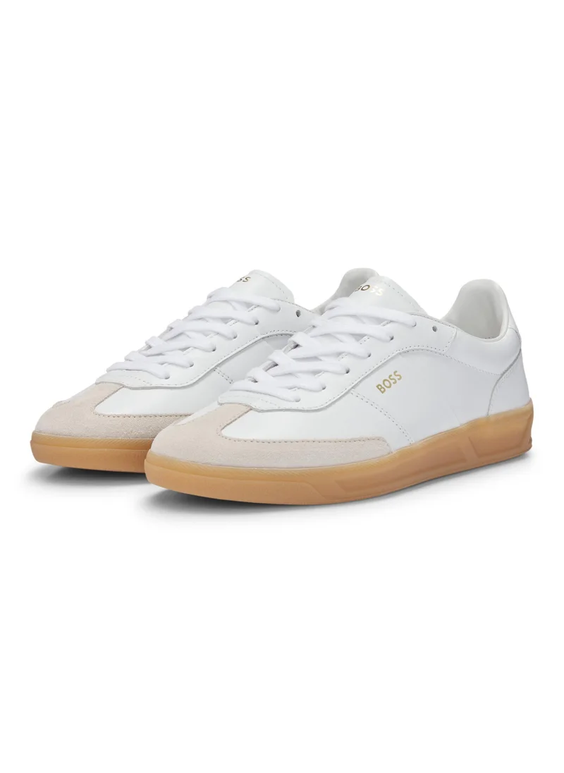 بوس Leather lace-up trainers with suede trims