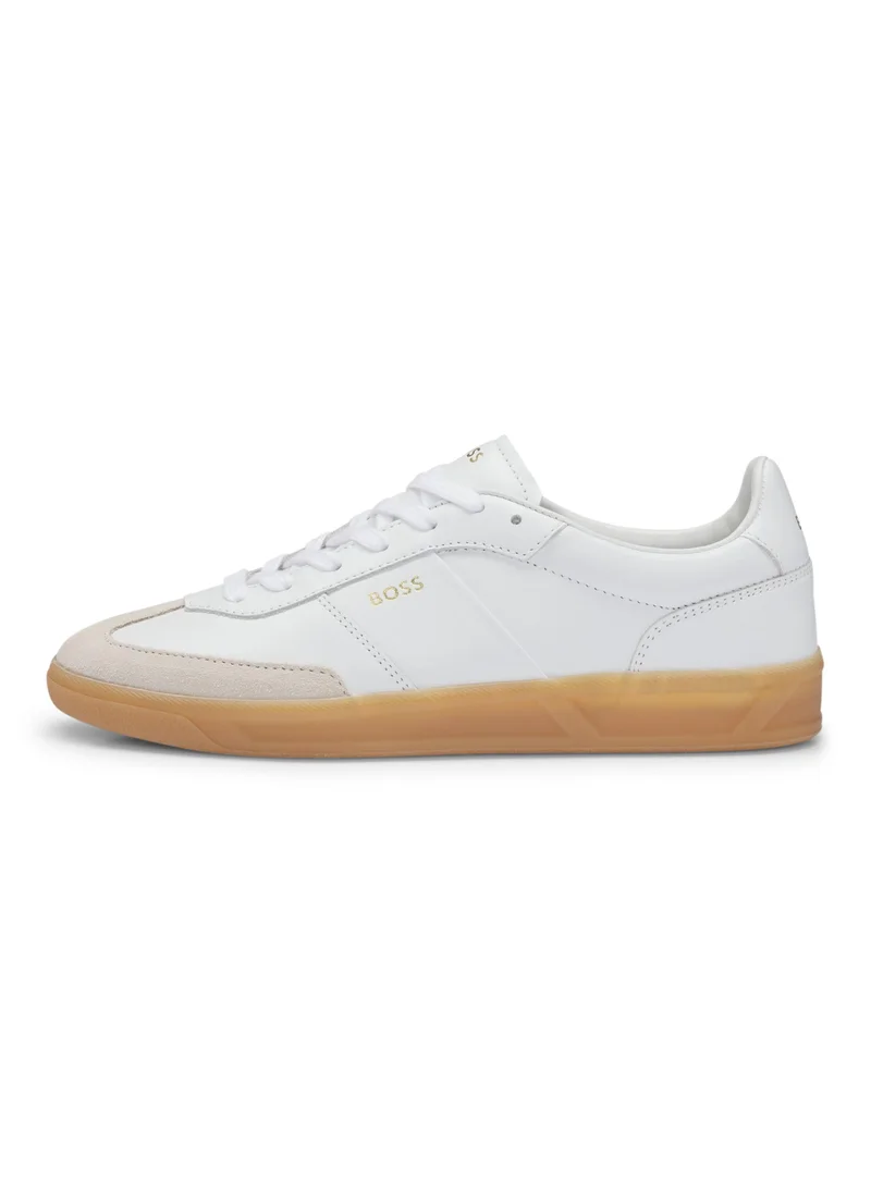 بوس Leather lace-up trainers with suede trims