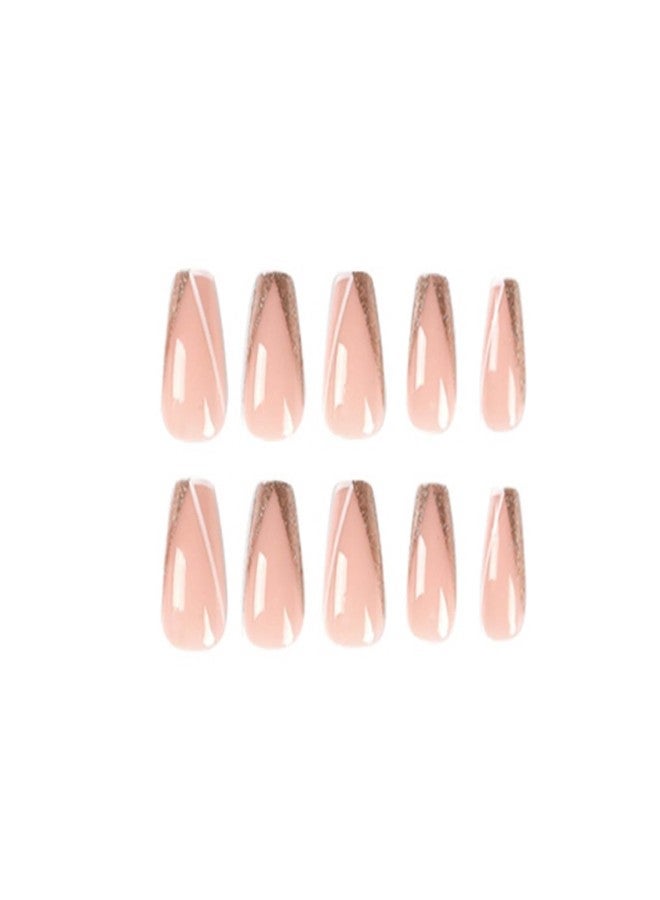 YoYoee 24-Piece Long Coffin Press on Nails - French Glitter False Nails | Nude Full Cover Fake Nails for Women Elegant & Durable Artificial Nails for Instant Manicure - Image 4