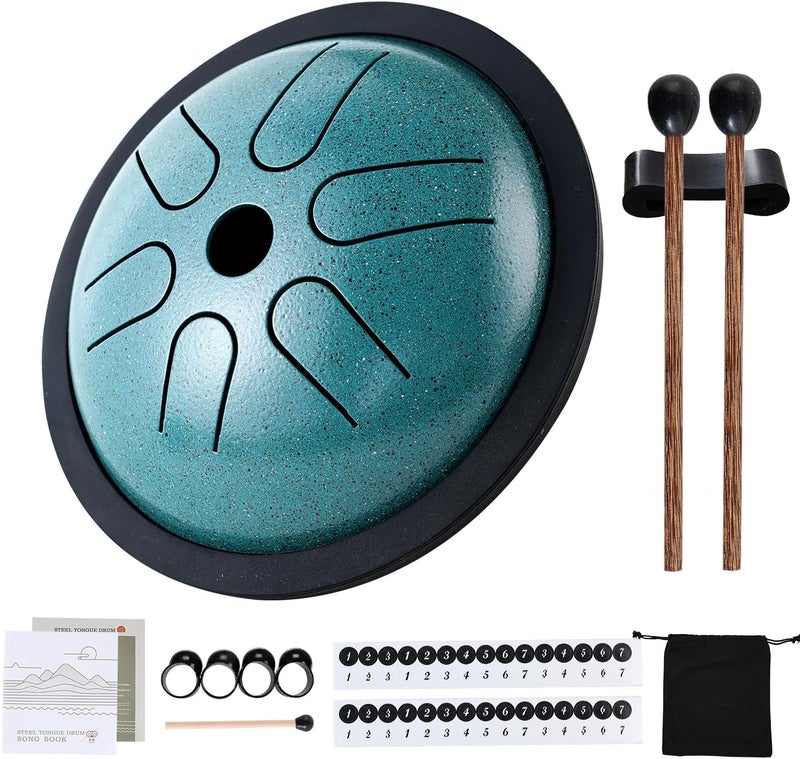 Yahpetes Steel Tongue Drum Musical Percussion Instrument Metal Rain Drum for Outside 5.5 Inch 6 Notes C-Key for Meditation Yoga Education Percussion with Bag, Music Book, Mallets (Green) - Image 1