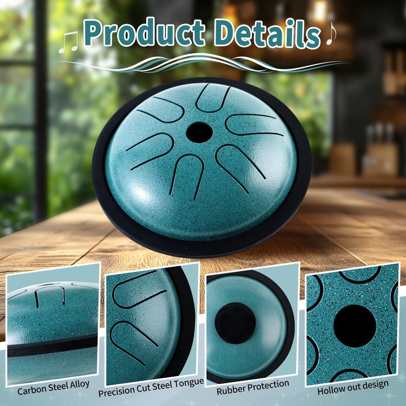 Yahpetes Steel Tongue Drum Musical Percussion Instrument Metal Rain Drum for Outside 5.5 Inch 6 Notes C-Key for Meditation Yoga Education Percussion with Bag, Music Book, Mallets (Green) - Image 3